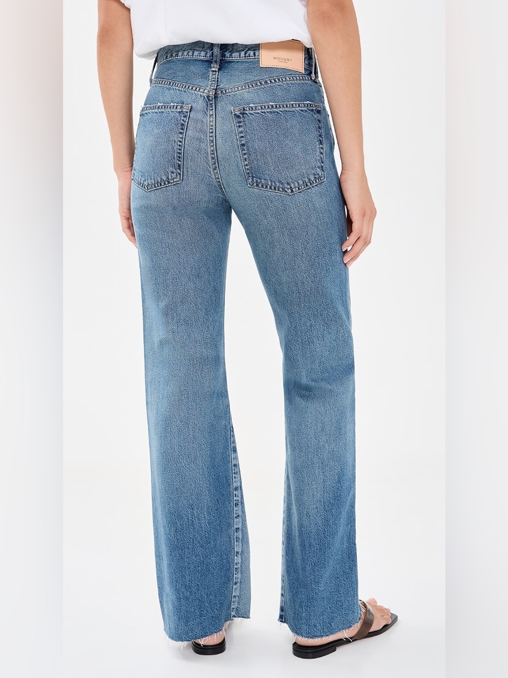 MOUSSY VINTAGE Straight Leg Jeans Raw Hem Denim Medium Blue Wash Distressed - Picture 2 of 13
